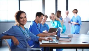 Medical student with her classmates in college