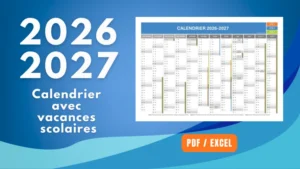 Calendrier 2026 avec vacances scolaires