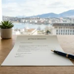 Lettre de démission posée sur un bureau professionnel avec un stylo, illustrant une transition de carrière en Suisse.