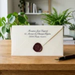 Enveloppe formelle et stylo plume sur un bureau en bois pour la rédaction d'une lettre de démission président association.