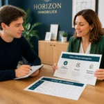 Étudiant en alternance échangeant avec une professionnelle immobilière sur le choix d’une entreprise d’accueil conviennent aux étudiants