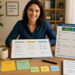 Personne organise son apprentissage Cool Training en deux étapes hebdomadaires avec carnet, calendrier et fiches de suivi