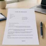 Lettre de démission en droit local personnalisable, avec stylo sur un bureau administratif lumineux et organisé