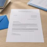 Lettre de démission du CSE imprimée sur un bureau professionnel avec enveloppe, stylo et documents administratifs